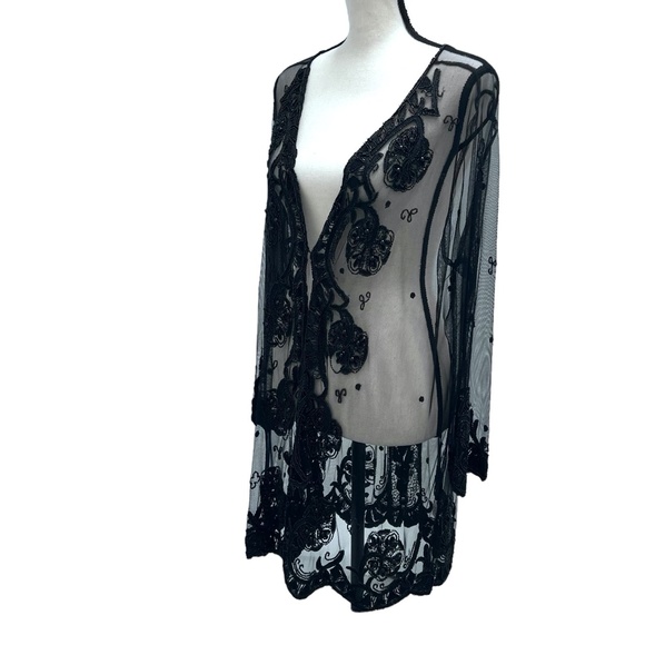STERLING STYLES BLACK SHEER MESH BEADED EVENING JACKET - Picture 11 of 15